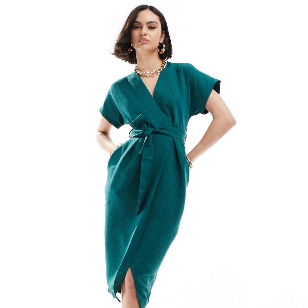 Brand New Closet London Kimono Wrap Dress, Emerald, Size 10